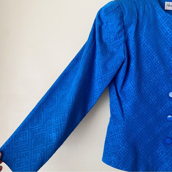 Albert Nipon | Vintage 100% Silk Button Front Blazer Jacket Blue Size 6 - Picture 3 of 6